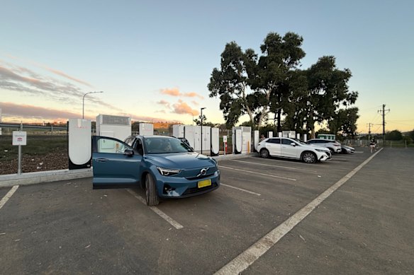 More, please. Stephen Lightfoot’s car on a rare charger in the village of Coolac. 