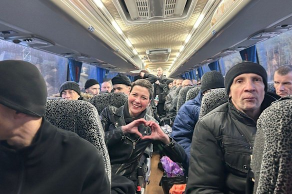 Leading opposition figure Maria Kalesnikava shows a sign of love after been released from detention.