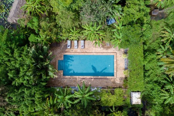 The saltwater pool behind the property.