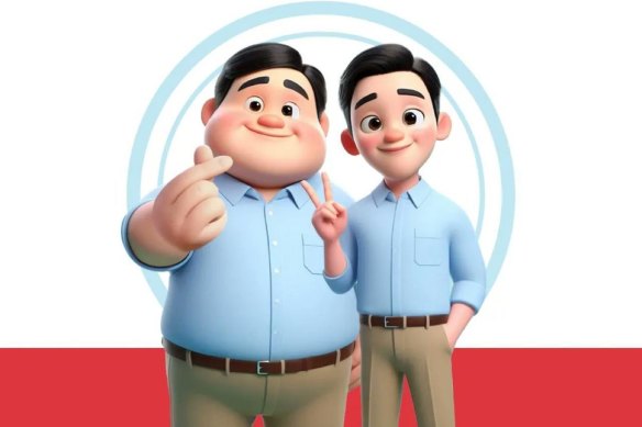 Cartoon avatars for presidential frontrunners Prabowo and Gibran.