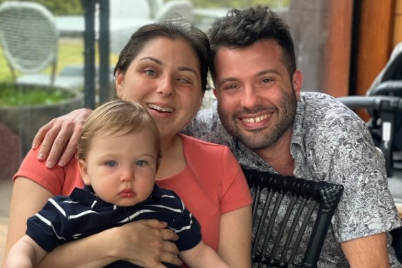 Nas, Thomas and son Lachie: “Learning to be parents has been our biggest challenge,” says Thomas. “How does she know how much she’s feeding Lachie? How does she work the pram with her cane?”