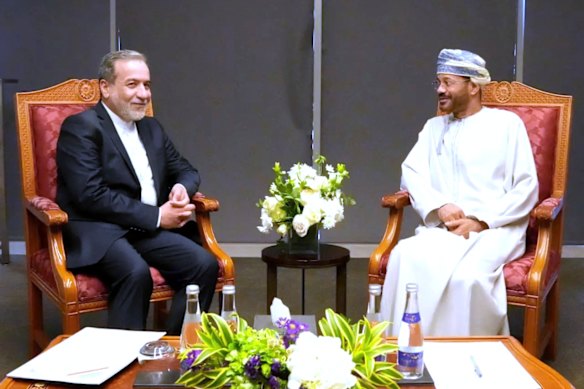 Iranian Foreign Minister Abbas Araghchi (left) meets his Omani counterpart Sayyid Badr Albusaidi, before negotiations with US Middle East envoy Steve Witkoff on Saturday.