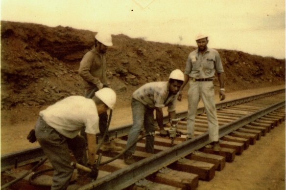 A steel gang for the Mount Newman Rail Project, WA in 1969.