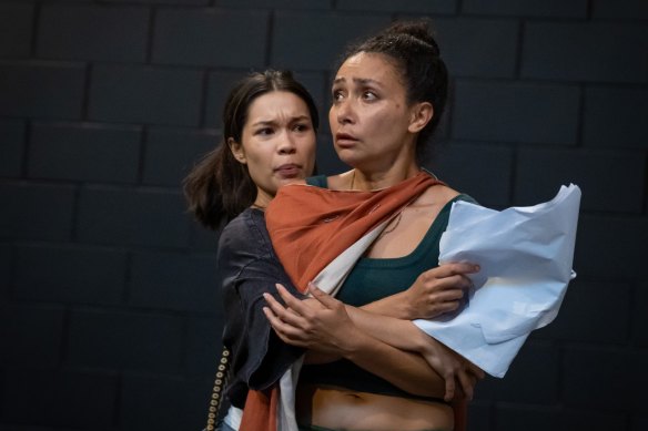 Nicole Hoskins and Mel Ree as the regicidal Macbeths. Hoskins is a Queensland-trained Filipino actor and Ree is a Papua New Guinean actor, dancer and poet.