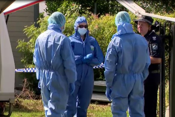 Police investigate at the Burpengary East crime scene.