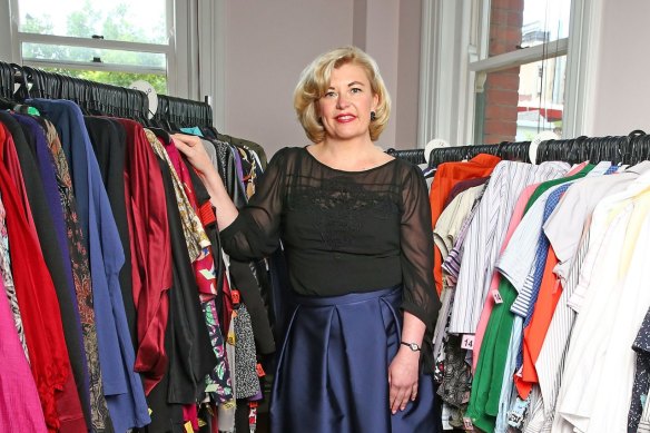 Donna de Zwart, CEO of Fitted For Work, with high quality donated workwear the organisation hands to women seeking work.