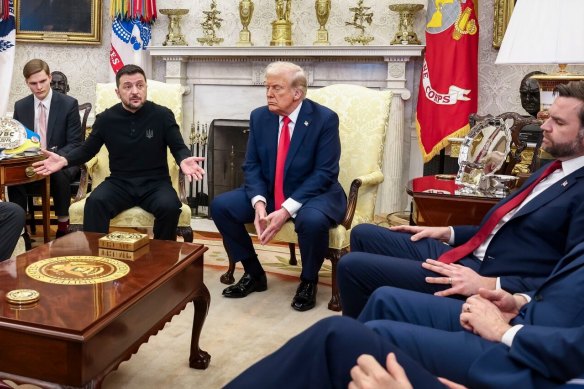 Friday’s catastrophic meeting in the Oval Office. A bust of Winston Churchill is at far right, near J.D. Vance.