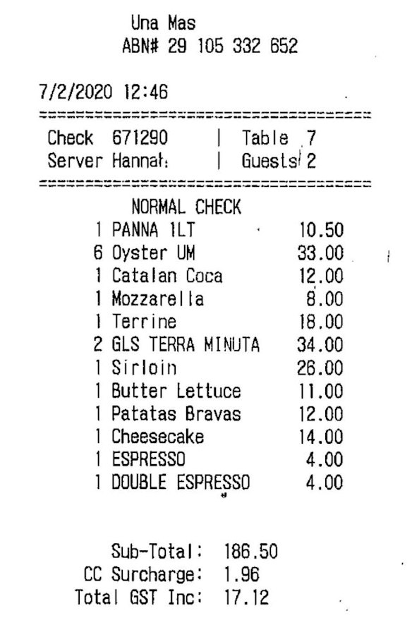 The bill for Una Mas.