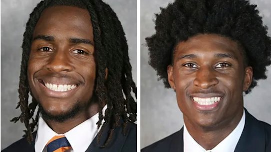 From left, Devin Chandler, Lavel Davis Jr. and D’Sean Perry. The three Virginia football players were killed in a shooting in Charlottesville, Virginia.