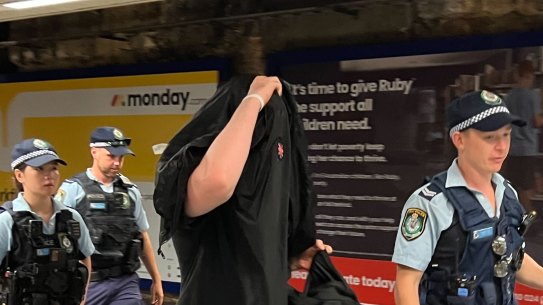 A man is arrested at North Sydney train station on Australia Day.