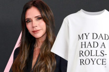 Victoria Beckham and her T-shirt design (composite image).
