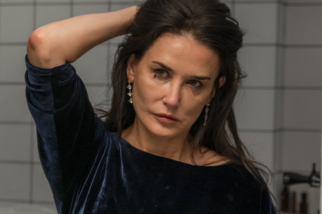 Demi Moore as Elisabeth Sparkle, a TV exercise show presenter deemed past it by her station boss (Dennis Quaid), in The Substance.