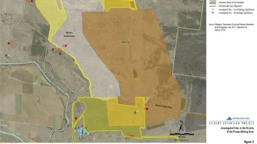 Map showing proximity of homestead and outbuildings to proposed mine extension area and rail spur.  