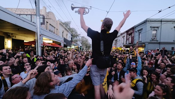 Tigers fans celebrating their team's victory in 2017. 