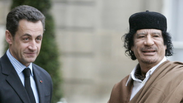 Libyan dictator Muammar Gaddafi (right) with then French president Nicolas Sarkozy in Paris in 2007.