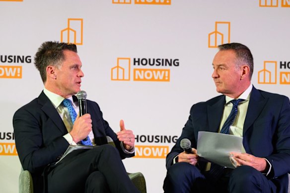 Premier Chris Minns in conversation with Housing Now! leader David Borger.