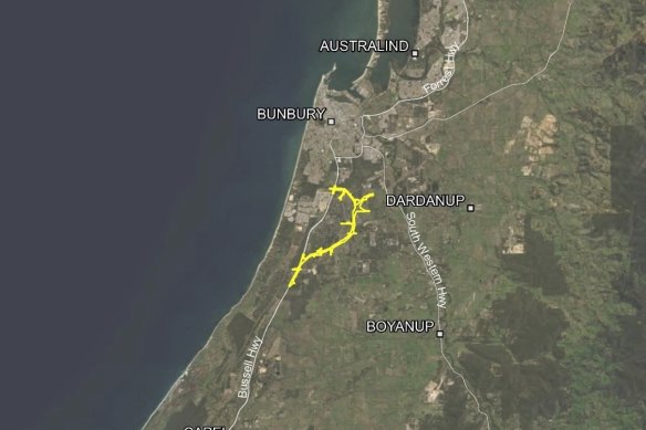 A map of the proposed Bunbury Outer Ring Road.