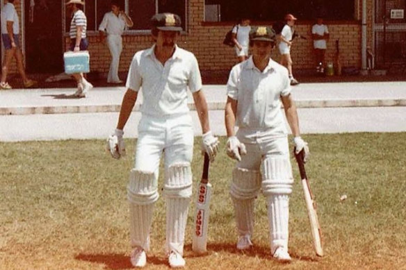 David Peever, right, playing cricket for Brisbane's Easts in the early 1980s.