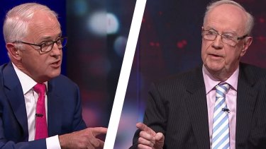 Former PM Malcolm Turnbull and News Corp's Paul Kelly have a heated debated on Q&A on Monday night.