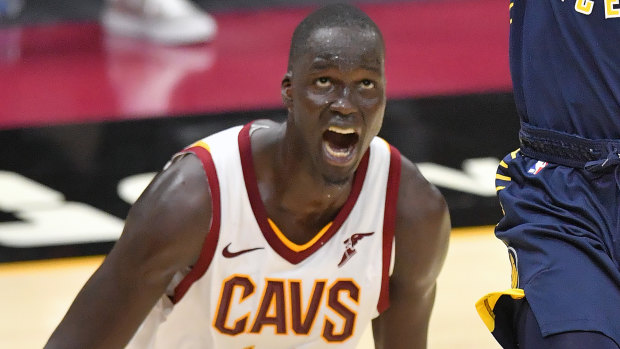 Thon Maker on the court for the Cavaliers during the preseason game against the Pacers in Cleveland on Saturday.