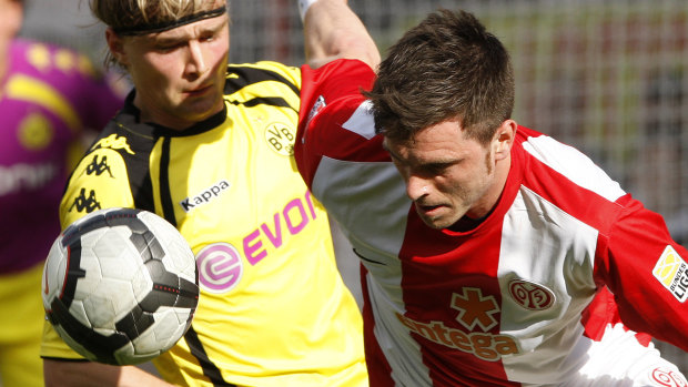 Got their man: Victory have signed German defender Tim Hoogland (right), seen here playing for Mainz in the Bundesliga. 