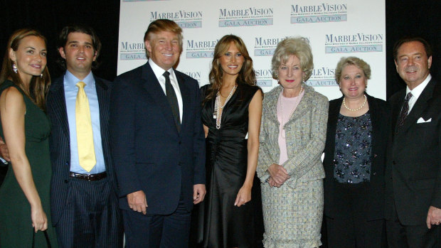 Family ties: Trump family members at a  2005 gala auction in New York. From left: Vanessa Haydon, Donald Trump, Jr, Donald Trump, wife Melania, Judge Maryanne Trump Barry, Elizabeth Trump Grau and husband James Grau.
