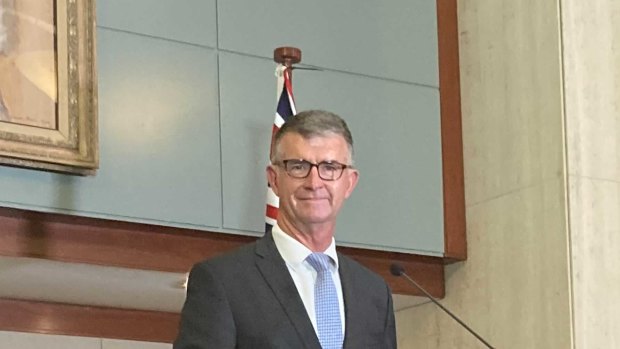 Deputy LNP Leader and Shadow Treasurer Tim Mander delivering the LNP's election costings at Queensland Parliament.