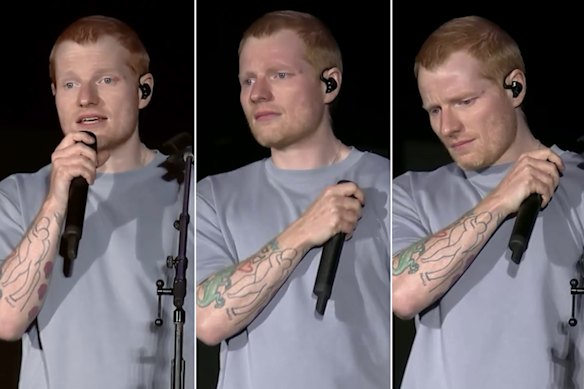 See no evil, hear no evil, speak no evil: Ed Sheeran opened last Saturday’s concert in Philadelphia alone, and apologised to fans for making “mistakes” as he handled the fallout over rapper Macklemore being dropped from his tour.
