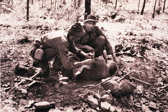 Australian soldiers during the battle of Long Tan in Vietnam.
