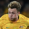 Harry Souttar of the Socceroos competes with Behram Abduweli of China during last week’s match’