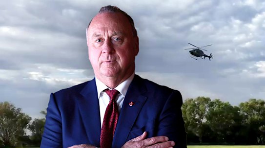 Mineral Resources boss Chris Ellison and his $10 million chopper landing at Herdsman Reserve.