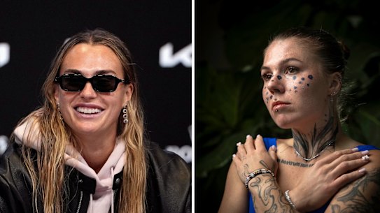 Aryna Sabalenka (left) and Oleksandra Oliynykova.