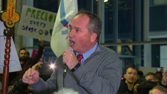Former deputy prime minister Barnaby Joyce at an anti-abortion rally in Sydney last month.