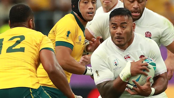 Juggernaut: Manu Tuilagi was at his destructive best during the World Cup and has now been targeted to join the man he beat in the semi-final, Sonny Bill Williams.