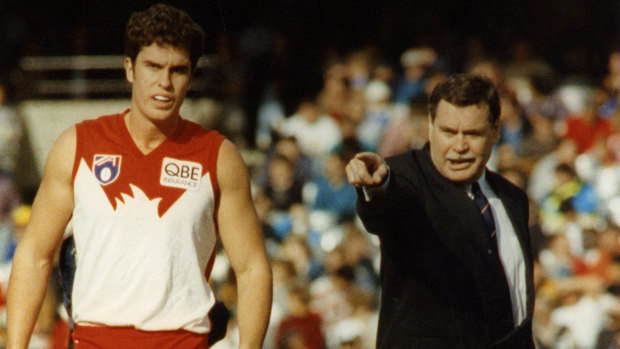 Fired up: Ron Barassi did his best with the Swans of the 1990s.