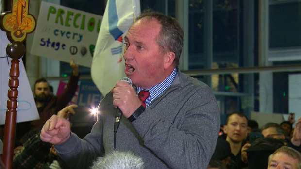 Former deputy prime minister Barnaby Joyce at an anti-abortion rally in Sydney last month.