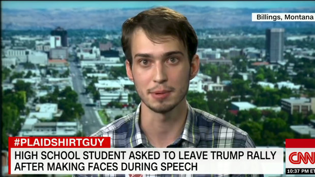  #PlaidShirtGuy Tyler Linfesty, 17, on his CNN appearance.