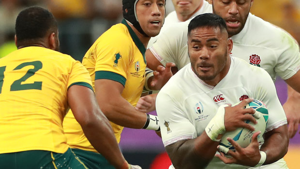 Juggernaut: Manu Tuilagi was at his destructive best during the World Cup and has now been targeted to join the man he beat in the semi-final, Sonny Bill Williams.