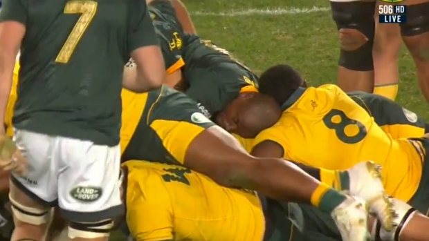 The moment: Taniela Tupou in the clean-out that earned him a yellow card.