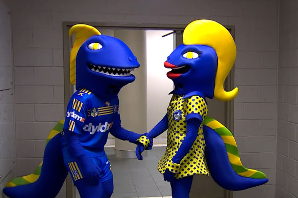 Parramatta Eels mascots Sparky and Sparkles.