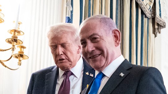 US President Donald Trump and Israeli Prime Minister Benjamin Netanyahu at the White House on Monday.