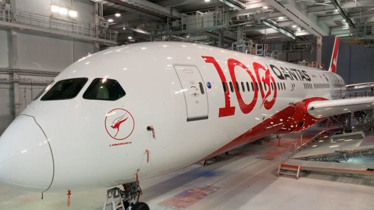 The first Sunrise test flight will be operated with a brand new 787 Dreamliner (pictured). Collected from Boeing's factory in Washington State ahead of the flight, the jet has a special livery marking Qantas' 100th year of operation.