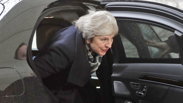 British Prime Minister Theresa May arrives for a meeting on Brexit on Tuesday with German Chancellor Angela Merkel in Berlin.