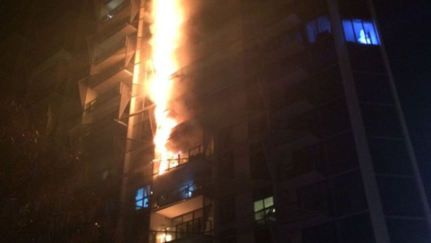 The Lacrosse building in Docklands burns in November 2014.