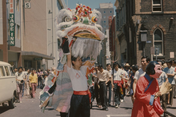 Julie Chen’s father, You Ching Chen, performing with the Chinese Masonic Society Lion Team in 1974.