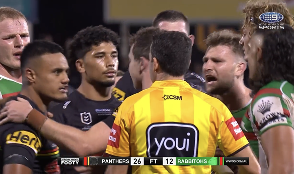 Spencer Leniu and Jai Arrow had to be separated after full-time on Friday night.