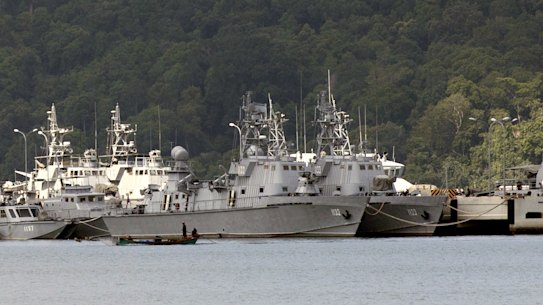 Ships and boats are moored at the Ream Naval Base near Sihanoukville, Cambodia. China’s Belt and Road Initiative includes an influx of Chinese built infrastructure the country is hoping will bring jobs.