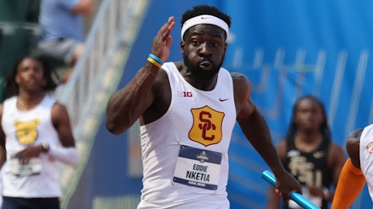 Eddie Nketia running in a college relay in the US last year.