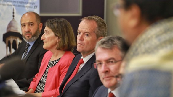 Opposition Leader Bill Shorten at the Islamic Council of Victoria's West Melbourne headquarters on Saturday.