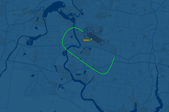 The route taken by a plane that crashed at Bankstown on Saturday morning.